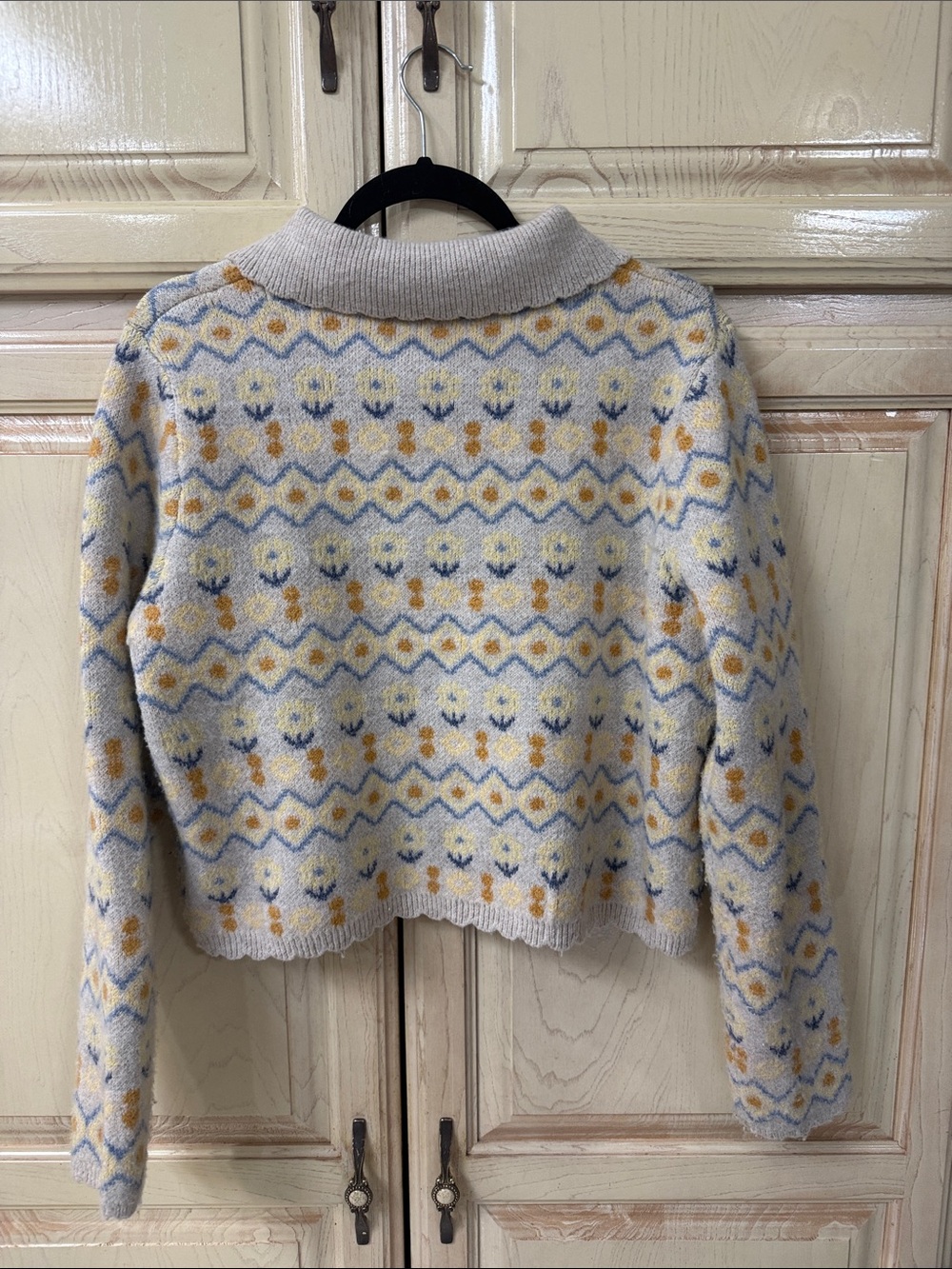 Sincerely Jules Cream Floral Fair Isle Button Cardigan Sweater - Picture 2 of 3